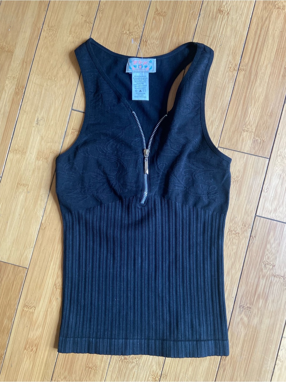 F&F Black Ribbed Zip-Up Tank Top